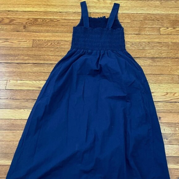 Everlane Navy Blue Smocked Cotton Poplin Tank Maxi Dress Women's Size Small - Picture 1 of 3